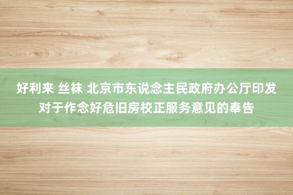 好利来 丝袜 北京市东说念主民政府办公厅印发对于作念好危旧房校正服务意见的奉告